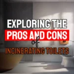 Pros and cons of incinerating toilets. A person observing a high-tech incinerating toilet in a modern bathroom.
