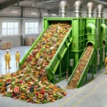 An AI vision of a modern food waste depackaging machine.